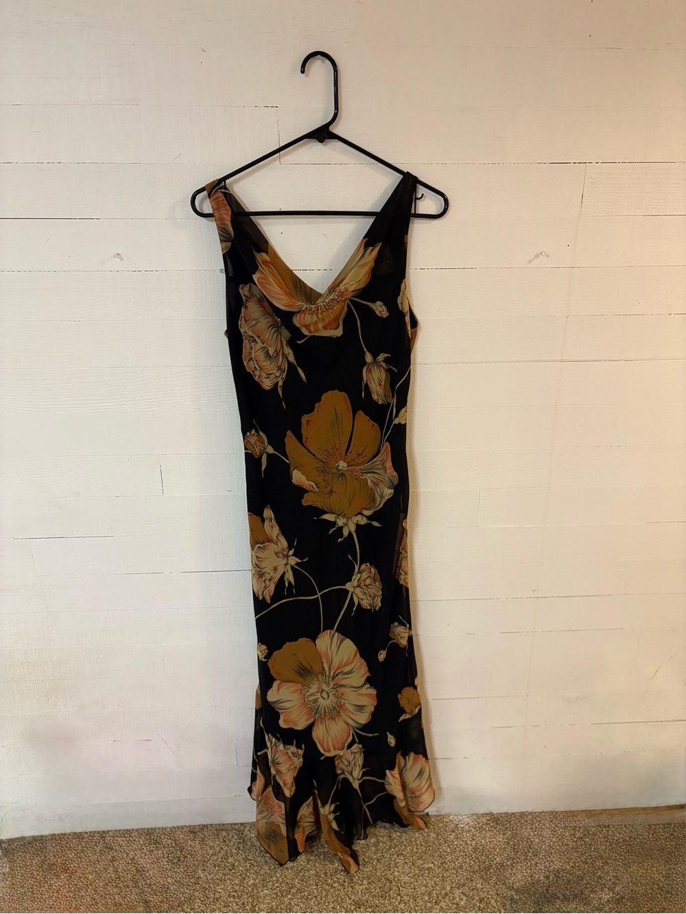 Hilo Hattie Black Maxi Dress with Mustard Floral Print